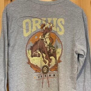 Orvis Texas Rodeo Graphic Long Sleeve T Shirt Cowboy Western Large Gray